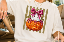 Pink Leopard Ghost Pumpkin PNG, Halloween Sublimation Design Product Image 2