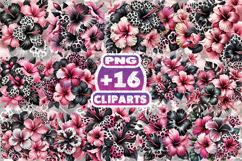Pink Leopard Hibiscus Flower Clipart, Tropical Exotic Floral Product Image 1