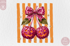 Pink Leopard Pumpkin Cherry PNG, Halloween Sublimation Product Image 1