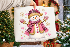 Pink Leopard Snowman Glitter Png, Girly Winter Christmas Png Product Image 1