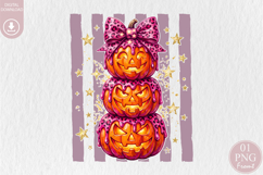Pink Leopard Stacked Pumpkin PNG, Halloween Sublimation Product Image 1