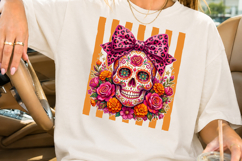 Pink Leopard Sugar Skull PNG, Halloween Sublimation Design Product Image 2