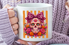 Pink Leopard Sugar Skull PNG, Halloween Sublimation Design Product Image 5