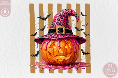 Pink Leopard Witch Hat Pumpkin PNG, Halloween Pumpkin Product Image 1