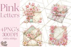Pink Romantic Letter Clipart, Love Notes Clip Art PNG Product Image 1