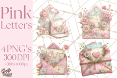 Pink Romantic Letter Clipart, Love Notes Clip Art PNG Product Image 1
