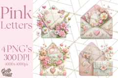 Pink Romantic Letter Clipart, Love Notes Clip Art PNG Product Image 1