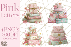 Pink Romantic Letter Clipart, Love Notes Clip Art PNG Product Image 1