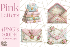 Pink Romantic Letter Clipart, Love Notes Clip Art PNG Product Image 1