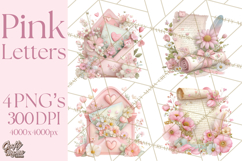 Pink Romantic Letter Clipart, Love Notes Clip Art PNG Product Image 1