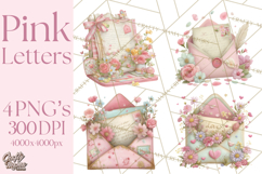 Pink Romantic Letter Clipart, Love Notes Clip Art PNG Product Image 1