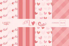 Pink love digital papers with hearts stripes and plaid patterns