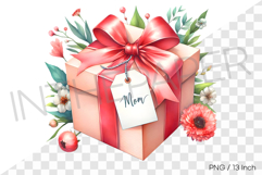 Pink gift box wrapped with ribbon and tag PNG watercolor art Product Image 1