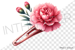 Deep pink carnation flower and hair pin PNG clipart hair Product Image 1