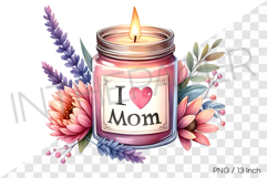 Pink scented candle in a glass jar with flowers PNG clipart Product Image 1