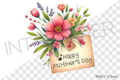 Thank you card and bright flower bouquet PNG art watercolor Product Image 1
