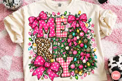 Merry Christmas Pink Leopard PNG | Coquette Bow Christmas Product Image 1