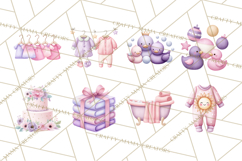 Baby Nursery Clipart PNG, Pink Purple Baby Shower Decor Product Image 3