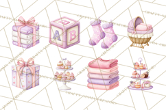 Baby Nursery Clipart PNG, Pink Purple Baby Shower Decor Product Image 7