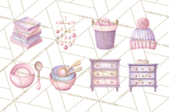 Baby Nursery Clipart PNG, Pink Purple Baby Shower Decor Product Image 4