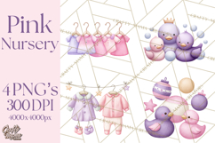 Baby Nursery Clipart PNG, Pink Purple Baby Shower Decor Product Image 1