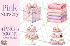 Baby Nursery Clipart PNG, Pink Purple Baby Shower Decor Product Image 1