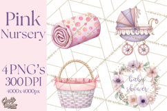 Baby Nursery Clipart PNG, Pink Purple Baby Shower Decor Product Image 1
