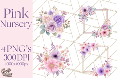 Baby Nursery Clipart PNG, Pink Purple Baby Shower Decor Product Image 1