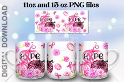 Pink october mug design, Breast cancer Sublimation mug wrap Product Image 2