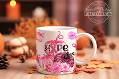 Pink october mug design, Breast cancer Sublimation mug wrap Product Image 1