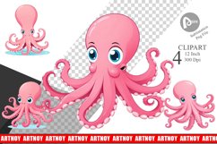 Pink Octopus Valentine Clipart Product Image 1