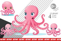 Pink Octopus Valentine Clipart Product Image 1