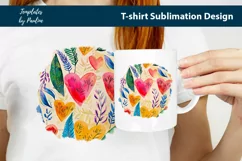 Pink orange hearts and leaves on beige TShirt Background