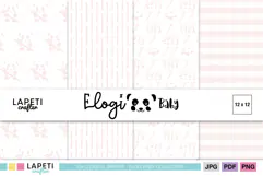Set of pink digital papers with baby panda patterns, bamboo and gingham. Includes 12x12 JPG, PNG and PDF formats