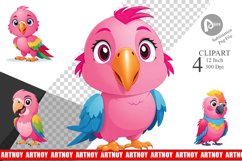 Pink Parrot Valentine Clipart Product Image 1