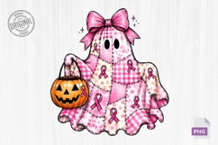 Pink Patchwork Ghost Halloween PNG Product Image 1