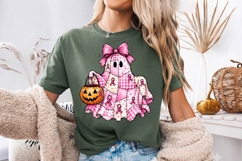 Pink Patchwork Ghost Halloween PNG Product Image 2