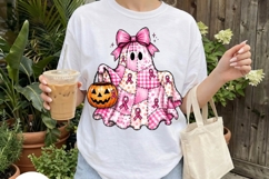 Pink Patchwork Ghost Halloween PNG Product Image 4