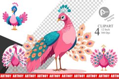 Pink Peacock Valentine Clipart Product Image 1