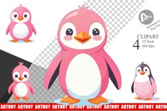 Pink Penguin Valentine Clipart Product Image 1