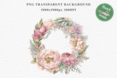 Pink Peonies Vase Flower Wreath Clipart PNG Scrapbooking Art Nursery Watercolor Transparent wedding invitation shirt designs sublimation romantic digital bloom watercolor floral wreath, flowers clipart, white pink peonies nursery, spring, wedding invitati