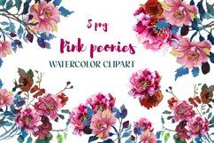 Pink peonies watercolor clipart Product Image 1