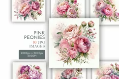 Pink Peonies Arrangement | Watercolour Clipart JPG Product Image 1