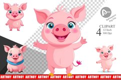 Pink Pig Valentine Clipart Product Image 1