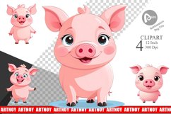 Pink Pig Valentine Clipart Product Image 1