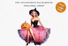 Pink Pin Up Halloween Clipart Lady Retro Women PNG Girl Art Image Watercolor Transparent Print illustration sublimation creepy printable digital