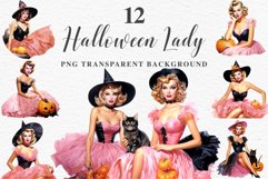 watercolor Pink Pin Up Halloween Lady, Retro Women clipart, halloween character Pumpkin Girl art  Pink Pin Up Halloween Clipart Lady Retro Women PNG Girl Art Image Watercolor Transparent Print illustration sublimation creepy printable digital