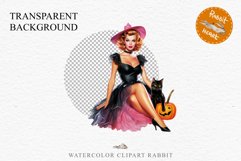 Pink Pin Up Halloween Clipart Lady Retro Women PNG Girl Art Image Watercolor Transparent Print illustration sublimation creepy printable digital watercolor Pink Pin Up Halloween Lady, Retro Women clipart, halloween character Pumpkin Girl art 