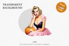Pink Pin Up Halloween Clipart Lady Retro Women PNG Girl Art Image Watercolor Transparent Print illustration sublimation creepy printable digital watercolor Pink Pin Up Halloween Lady, Retro Women clipart, halloween character Pumpkin Girl art 