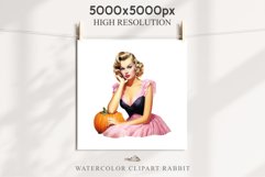 Pink Pin Up Halloween Clipart Lady Retro Women PNG Girl Art Image Watercolor Transparent Print illustration sublimation creepy printable digital watercolor Pink Pin Up Halloween Lady, Retro Women clipart, halloween character Pumpkin Girl art 